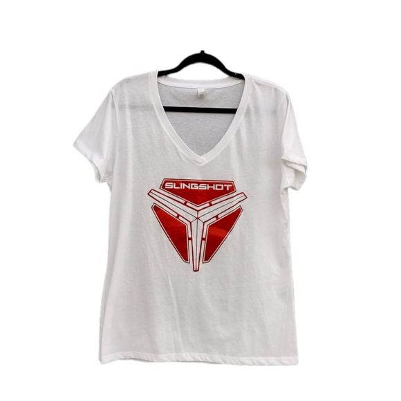 𝅺Slingshot Graphic White V-Neck T-shirt - Picture 1 of 11